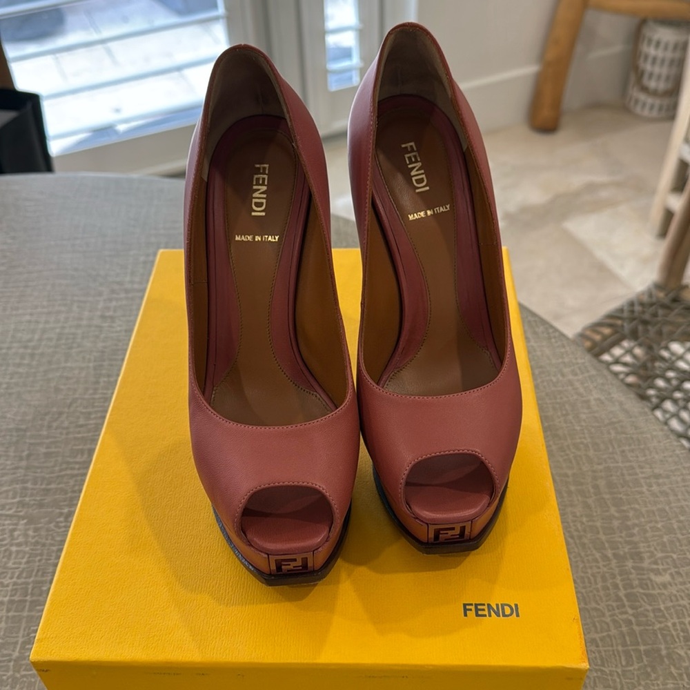 Fendi Coral Peep Toe Heels